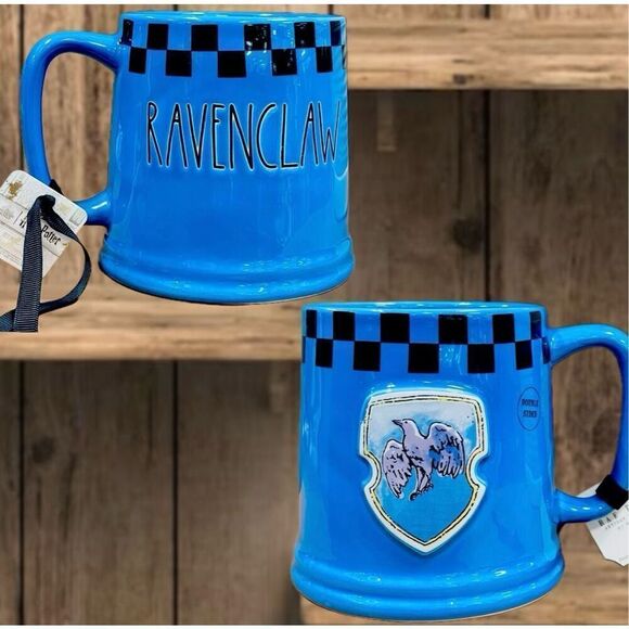 NWT Rae Dunn Harry Potter Ravenclaw Blue Black Glossy Ceramic Chekered 16 Oz Mug - Picture 1 of 12
